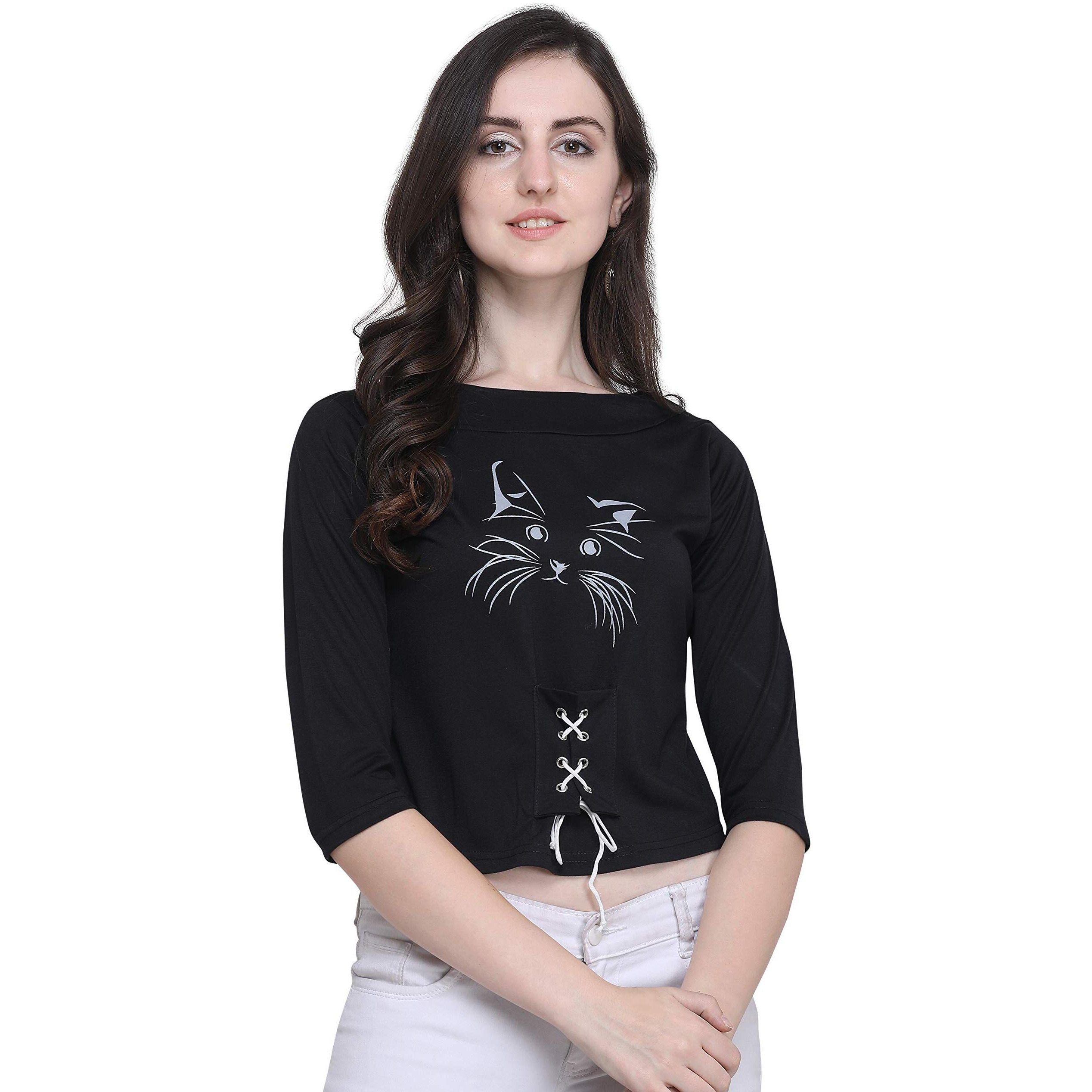 Toplot Crop Top For Women Black (T-Cat-Less-Top-Black-L)