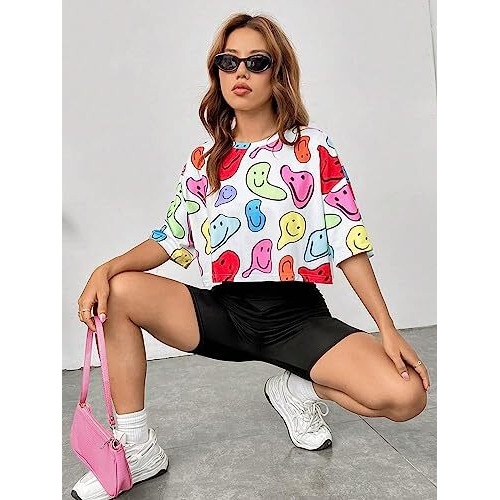 Toplot Tops For Women Casual Printed Crop Top With Half Sleeve (Crop-Top-5098-Multi-L)