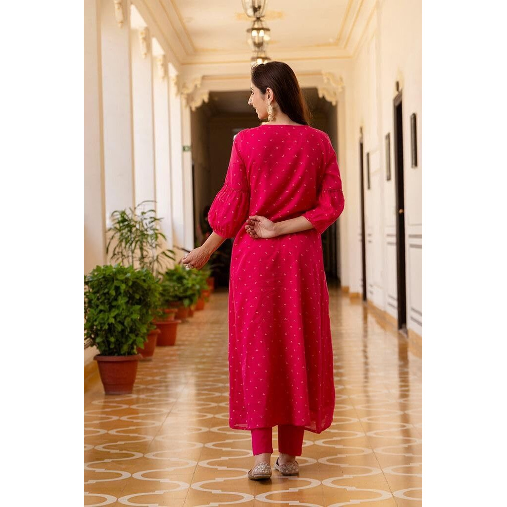 Gosriki Women's Rayon Viscose Embroidered Anarkali Kurta With Pant & Dupatta (Kanota Pink-Vks06-Gs_L_Pink_Large)