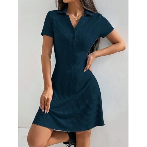 Toplot Casual Wear Dress For Women || Knee Length || Half Sleeve || Strip Dress (Kit-Dress-5237-Teal-L)
