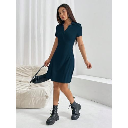 Toplot Casual Wear Dress For Women || Knee Length || Half Sleeve || Strip Dress (Kit-Dress-5237-Teal-L)