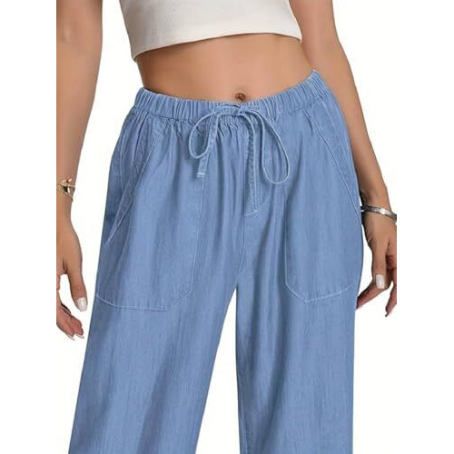 Toplot Women's Wide-Leg Drawstring Jeans Pants (Wide-Leg-Jeans-5251-Light-34)