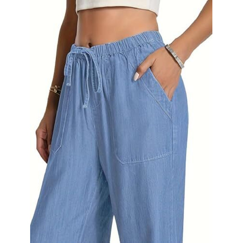 Toplot Women's Wide-Leg Drawstring Jeans Pants (Wide-Leg-Jeans-5251-Light-34)