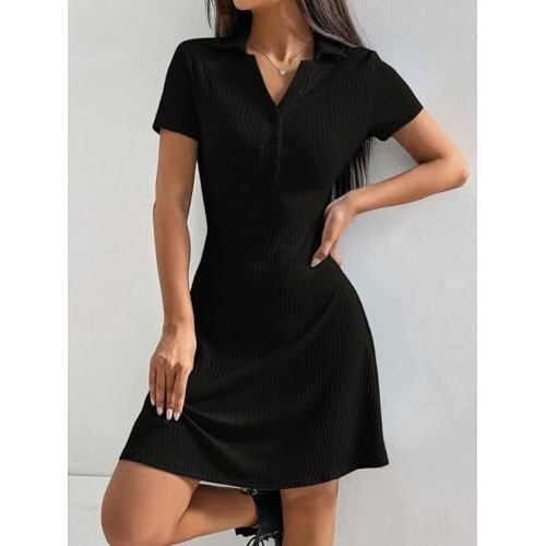 Toplot Casual Wear Dress For Women || Knee Length || Half Sleeve || Strip Dress (Kit-Dress-5237-Black-S)