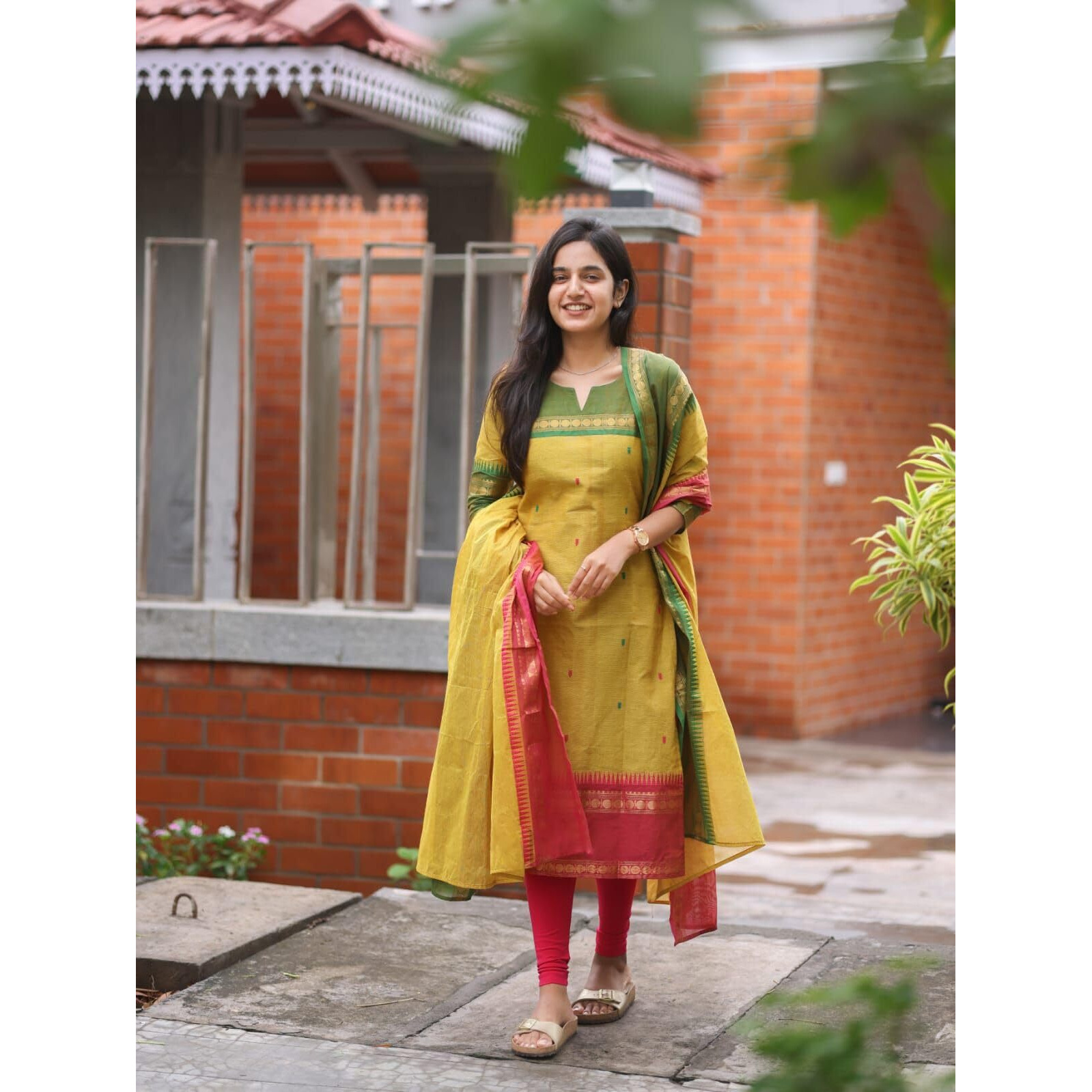 Gosriki Women's Rayon Viscose Straight Printed Kurta With Dupatta (Kozikod Yellow-Gs_Xxl_Yellow_Xx-Large)