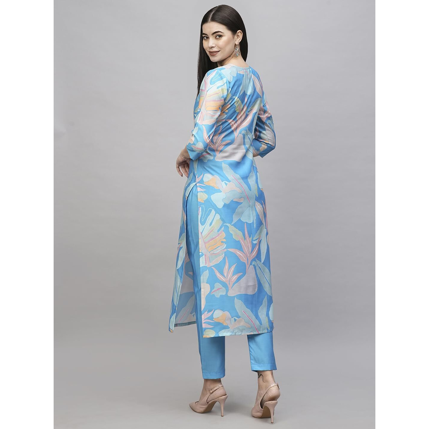 Gosriki Women's Cotton Blend Printed Straight Kurta With Pant Pack Of 2 (Jonaki Blue-Southz Blue-Gs_L_Multi_Large)