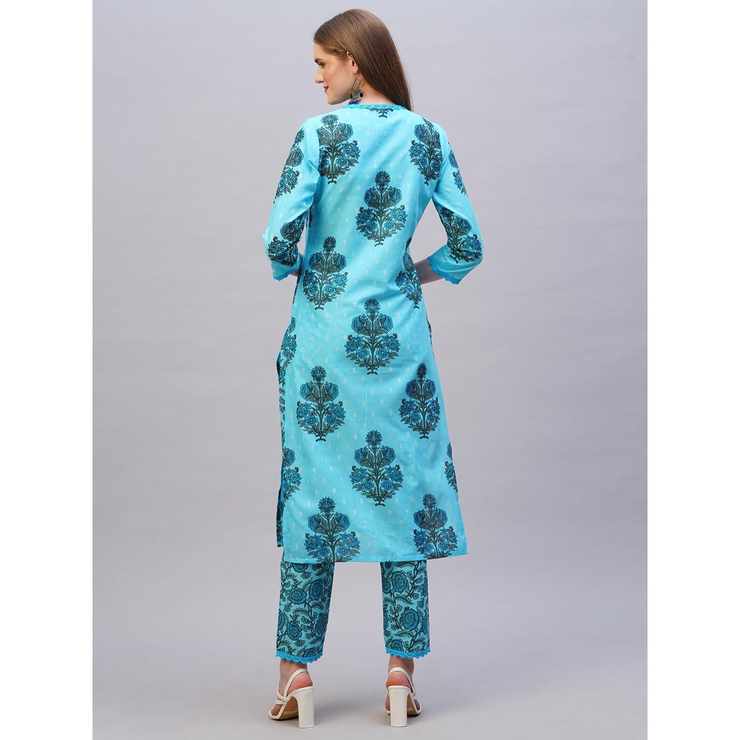 Gosriki Women's Rayon Blend Straight Printed Kurta With Pant (Cheer Blue-Nw-Gs_M_Blue_Medium)