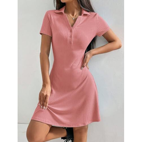 Toplot Casual Wear Dress For Women || Knee Length || Half Sleeve || Strip Dress (Kit-Dress-5237-Peach-M)