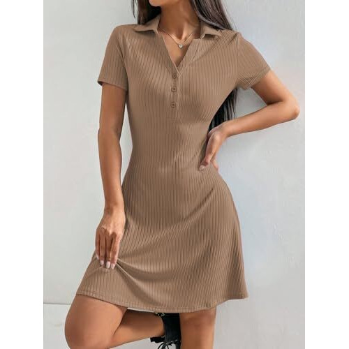 Toplot Casual Wear Dress For Women || Knee Length || Half Sleeve || Strip Dress (Kit-Dress-5237-Brown-S)