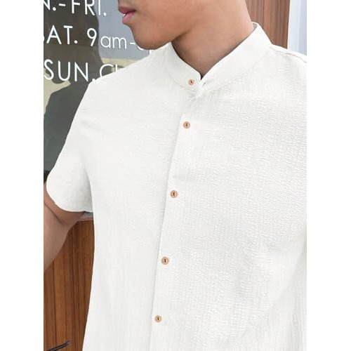 Toplot Men's Solid Regular Fit Shirt (Popcorn-Mandarin-5210-White-S_White