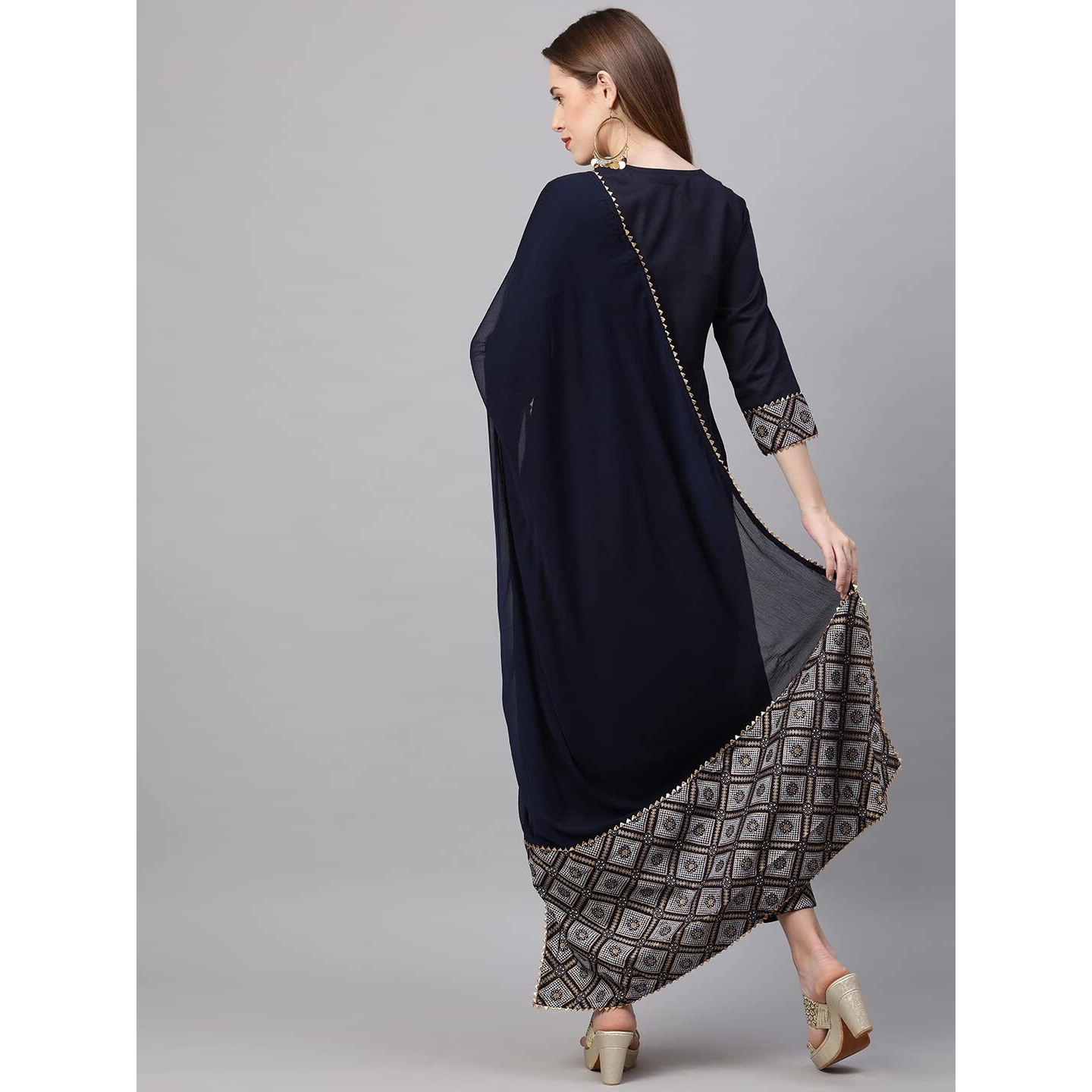 Gosriki Women's Ruby Cotton Straight Kurta With Pant & Dupatta (Kalakari-Blue-Go_Xxl_Blue_Xx-Large)