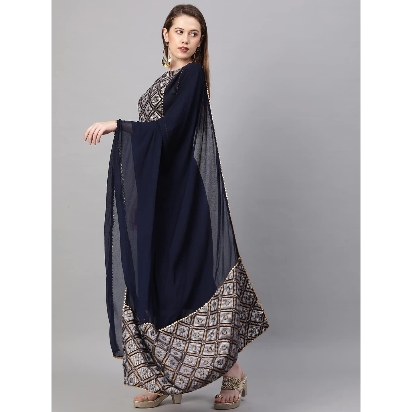 Gosriki Women's Ruby Cotton Straight Kurta With Pant & Dupatta (Kalakari-Blue-Go_Xxl_Blue_Xx-Large)
