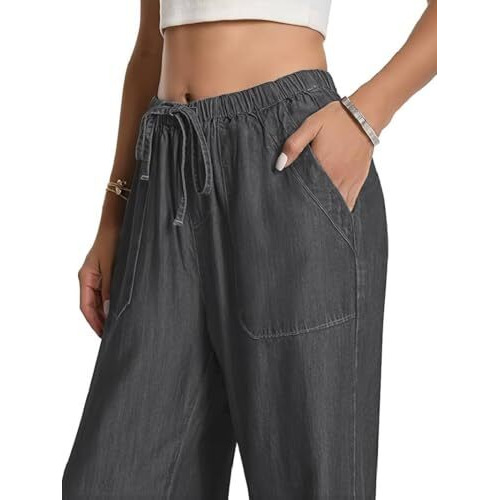 Toplot Women's Wide-Leg Drawstring Jeans Pants (Wide-Leg-Jeans-5251-Grey-28)