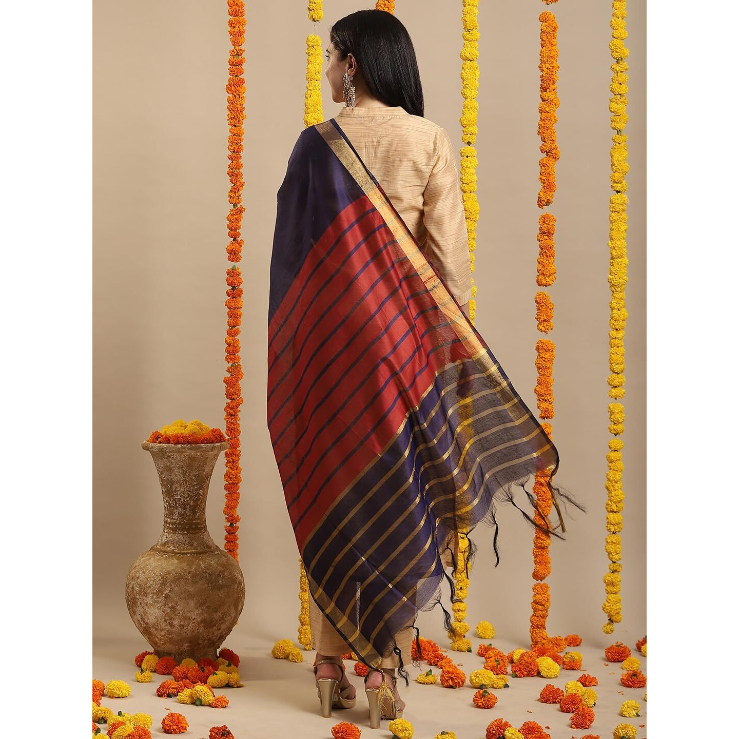 Gosriki Women's Rayon Blend Straight Solid Kurta With Pant & Dupatta (Suchita Beige-Gs_L_Beige_Large)