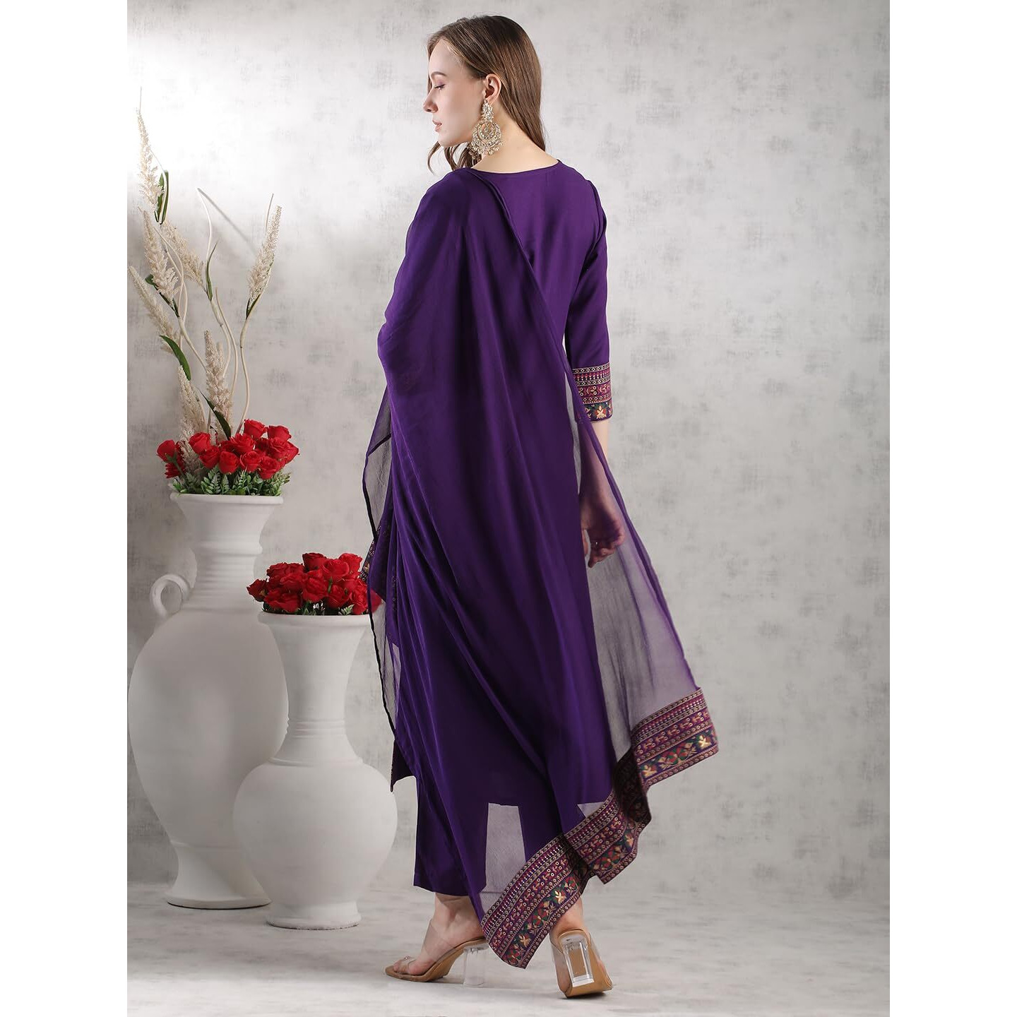 Gosriki Women's Rayon Blend Straight Printed Kurta With Pant & Dupatta (Alamelu Begani-Vks01-Gs_Xxl_Begani_Xx-Large)