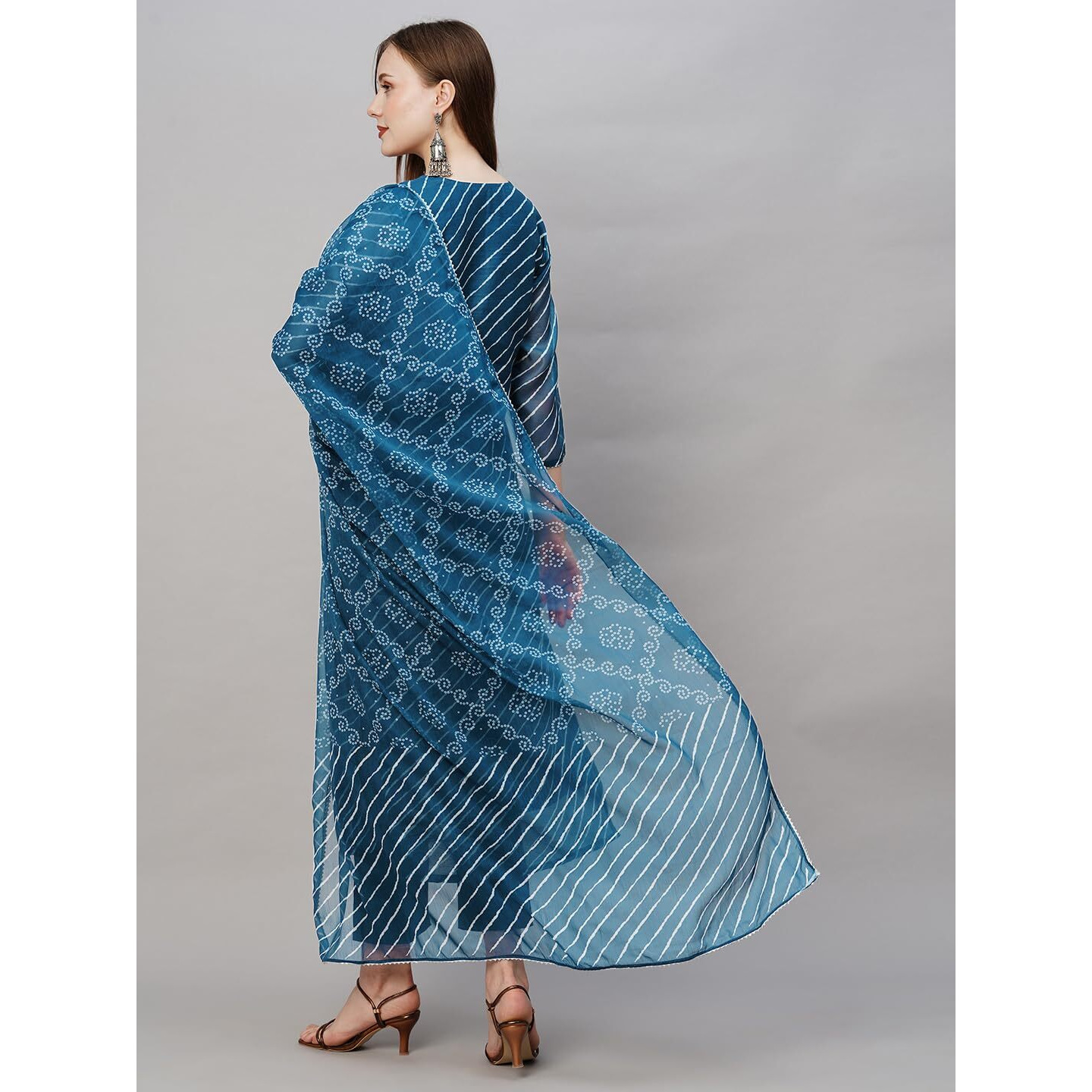 Gosriki Women's Cotton Blend Straight Printed Kurta With Pant & Dupatta (Doremi Kerocin-Nw-Gs_S_Kerocin_Small) Dark Blue