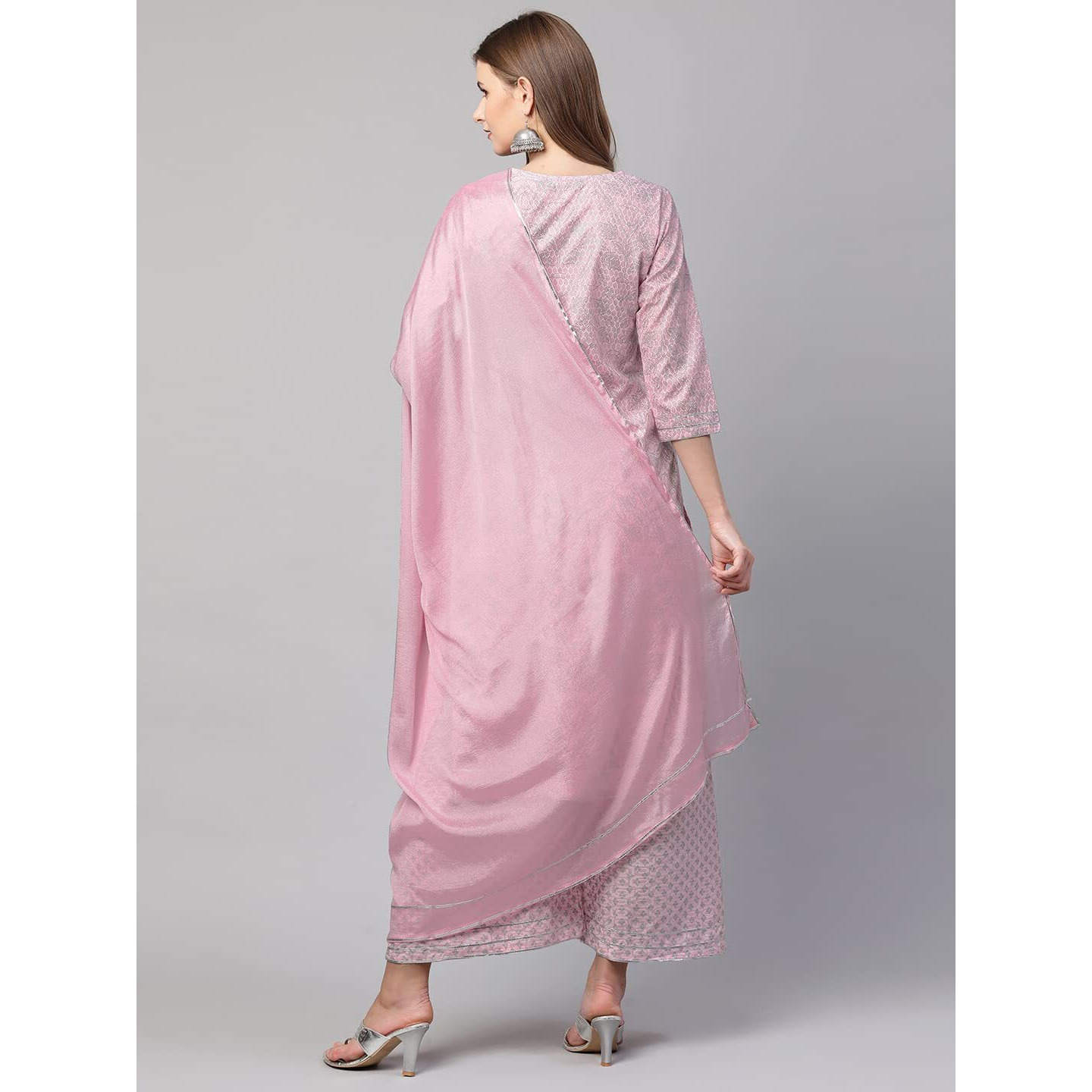 Gosriki Women's Cotton Straight Kurta With Palazzo & Dupatta(Kpzd-Cot-10047-Pink_Xl-Go_Pink_X-Large)