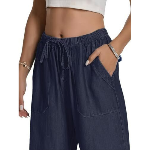 Toplot Women's Wide-Leg Drawstring Jeans Pants (Wide-Leg-Jeans-5251-Dark-30)
