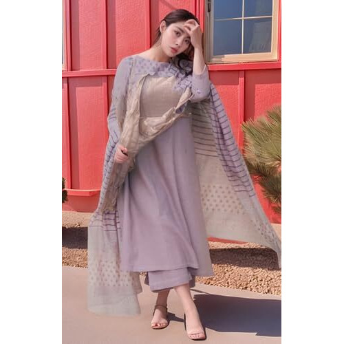 Gosriki Women's Rayon Viscose Printed Straight Kurta With Pant & Dupatta (Purika Purple-Vks01-Gs_S_Purple_Small)