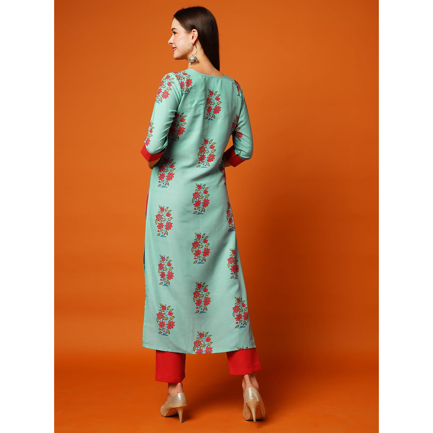 Gosriki Women's Cotton Blend Printed Straight Kurta With Pant (Nazia Green-Gs_Xxl_Green_Xx-Large)