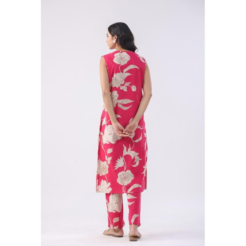 Gosriki Women's Rayon Viscose Straight Printed Kurta With Pant (Teras Pink-Vks01-Gs_S_Pink_Small)
