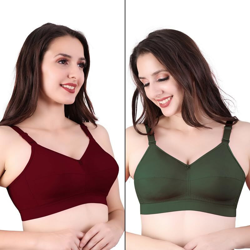 Trylo Riza Cottonfit Bra Combo Pack Marun & Olivegreen 32 C - Cup - Pack Of-2