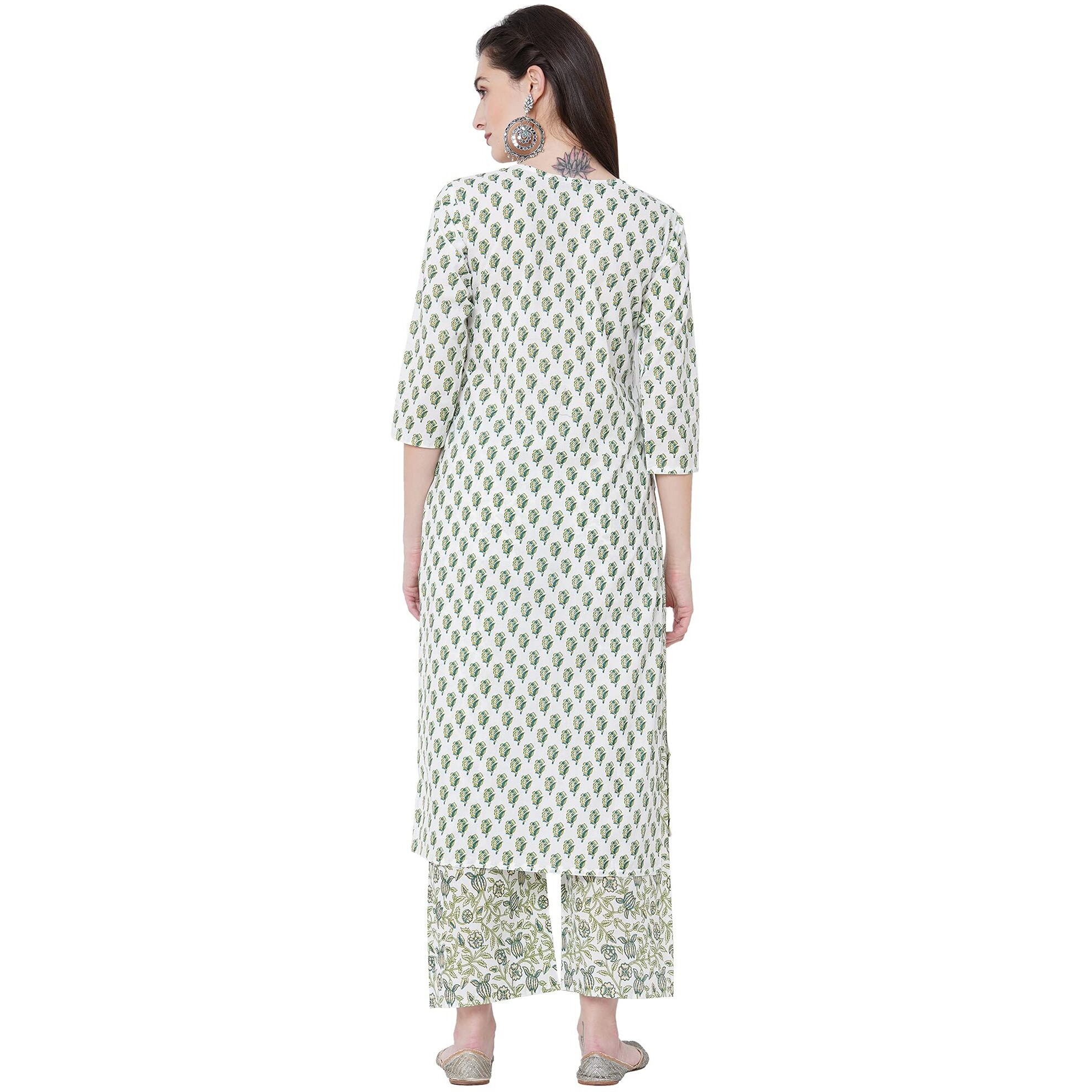 Gosriki Women's Cotton Straight Kurta With Palazzo (Epsha White_M_White_Medium)