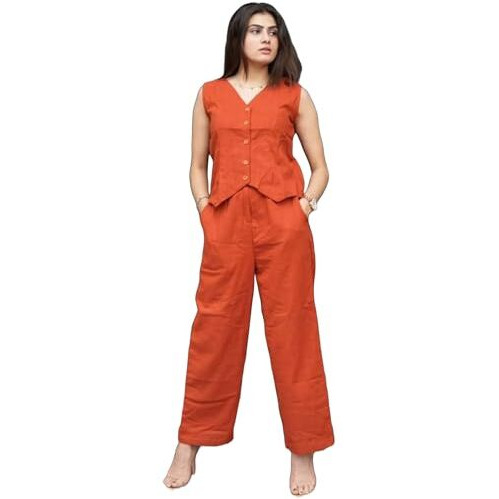 Gosriki Women's Rayon Viscose Straight Solid Kurta With Pant (Imperia Orange-Gs_L_Orange_Large)