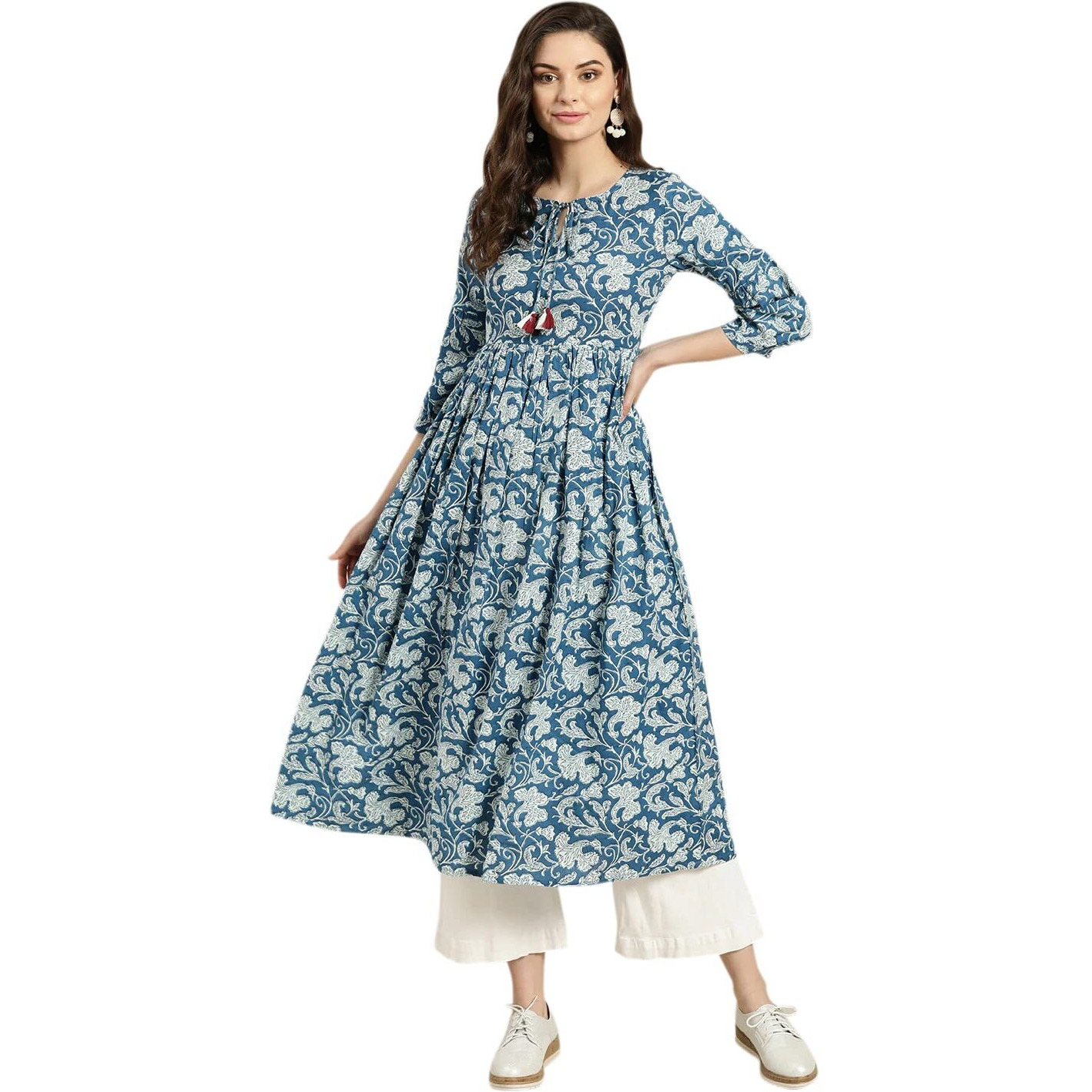 Gosriki Women's Cotton Blend Anarkali Kurta (Fulkali Blue_M-Go_Blue_M-Goedium)