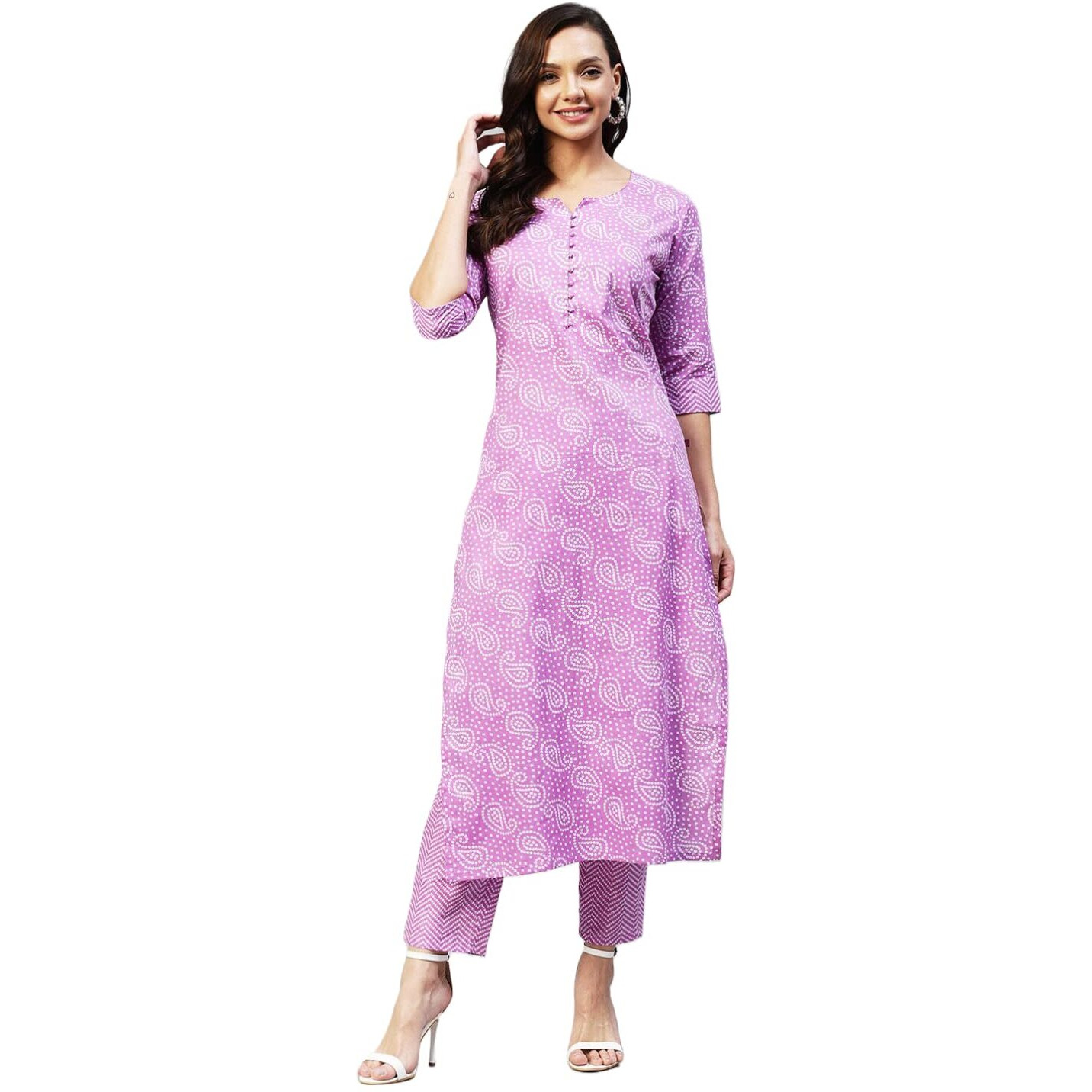 Gosriki Women's Cotton Blend Straight Printed Kurta With Palazzo (Wamurti Purple_M-Go_ Purple_Medium)