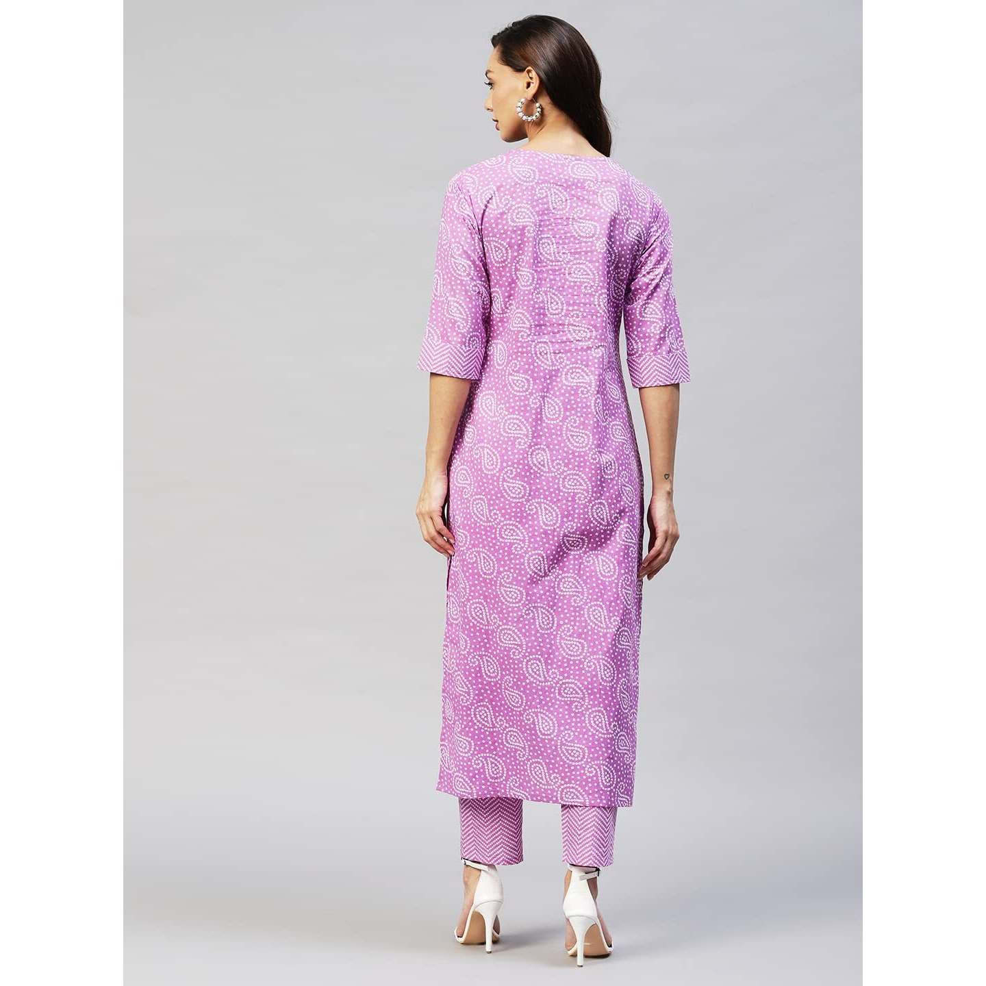 Gosriki Women's Cotton Blend Straight Printed Kurta With Palazzo (Wamurti Purple_M-Go_ Purple_Medium)