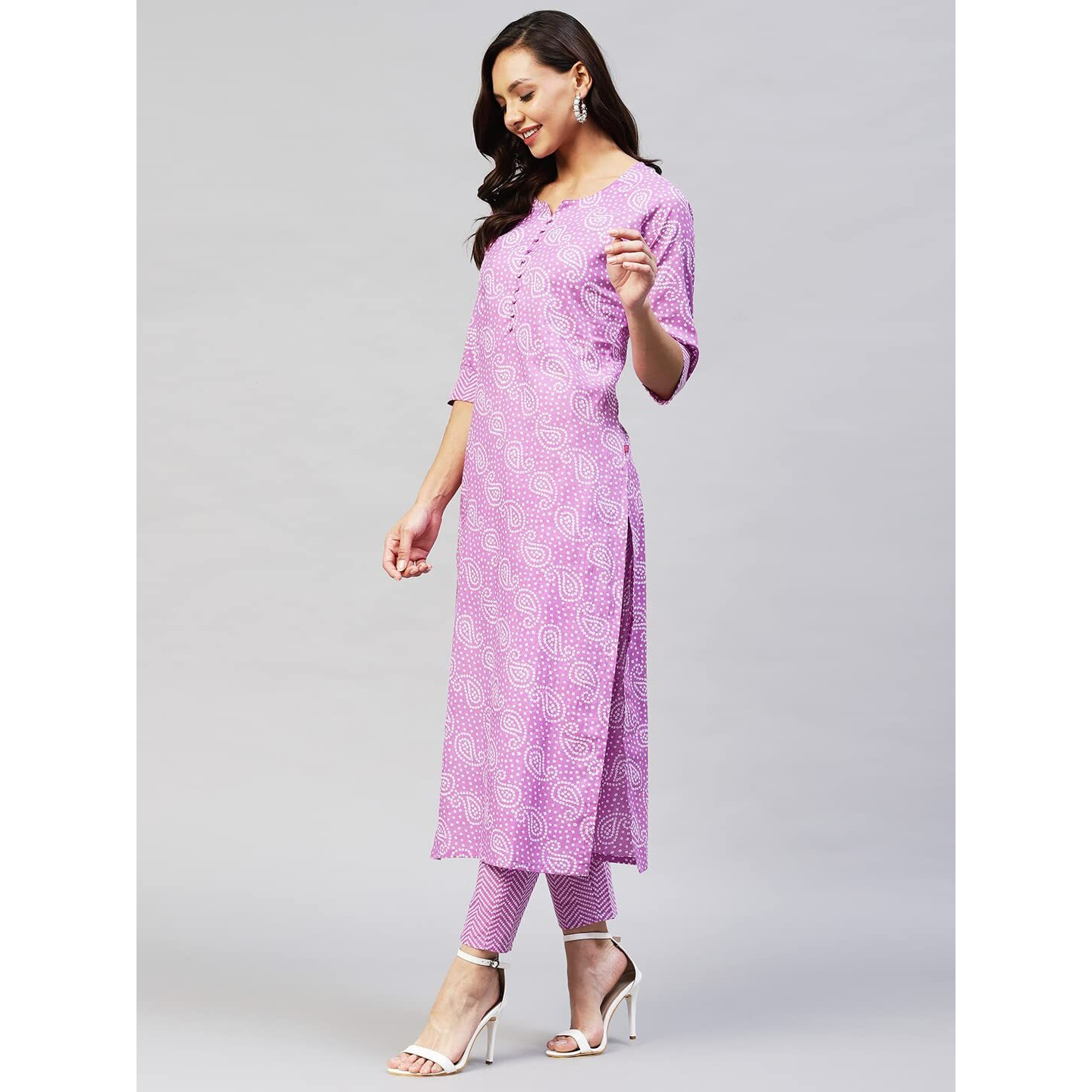 Gosriki Women's Cotton Blend Straight Printed Kurta With Palazzo (Wamurti Purple_M-Go_ Purple_Medium)