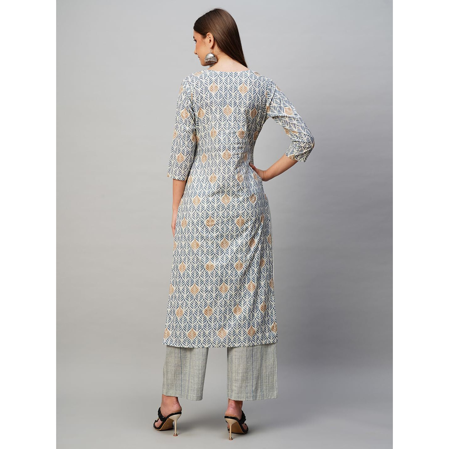 Gosriki Women's Cotton Blend Straight Printed Kurta With Pant (Pat 11 Blue-Gs_Xxl_Blue_Xx-Large)