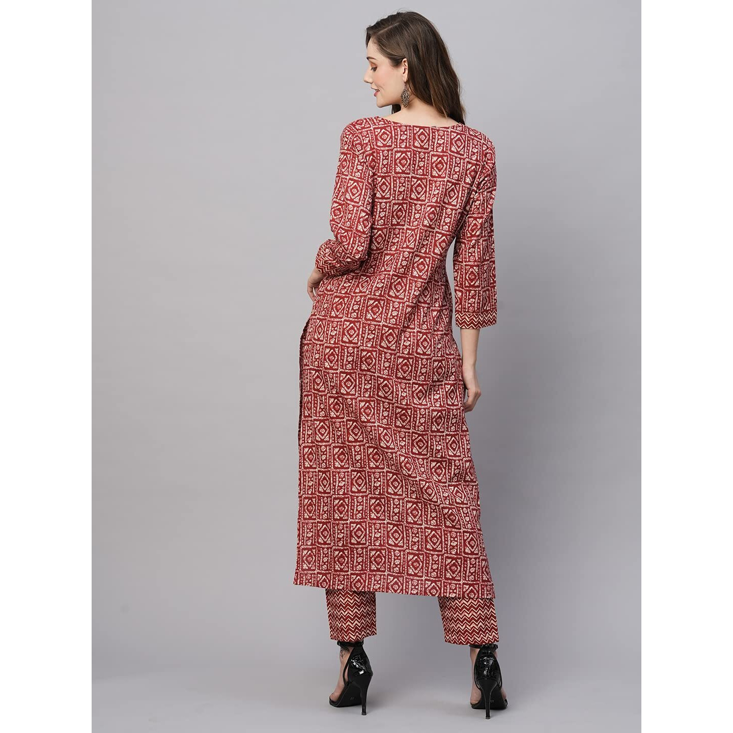 Gosriki Women's Cotton Blend Straight Printed Kurta With Pant (Yami Red-Nw-Gs_L_Red_Large)