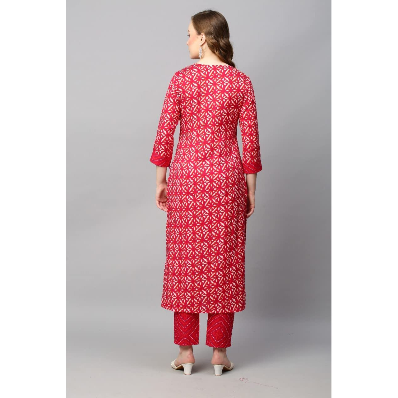 Gosriki Women's Cotton Blend Straight Printed Kurta With Pant (Dravini Red_S-Go_Red_Small)