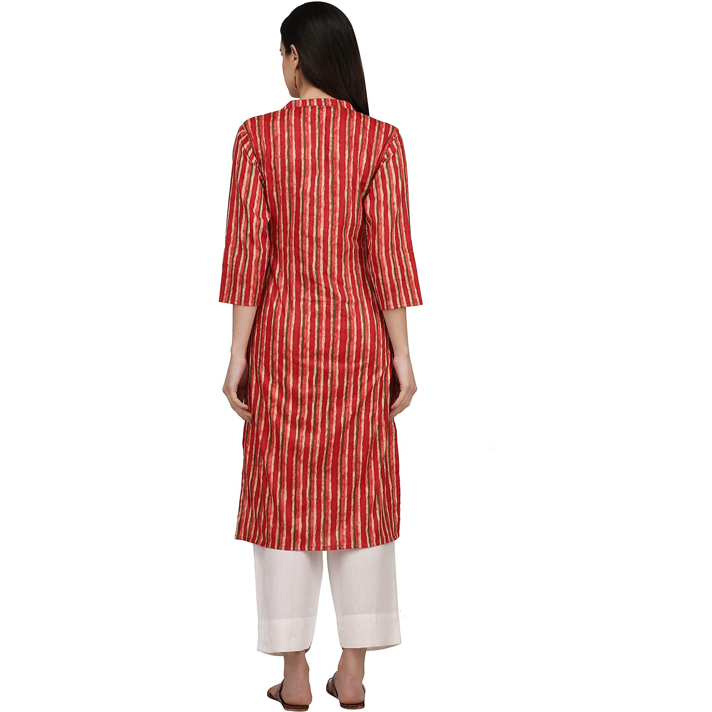 Gosriki Women's Cotton Kurta (Kur190019-Xxl_2Xl_Red)