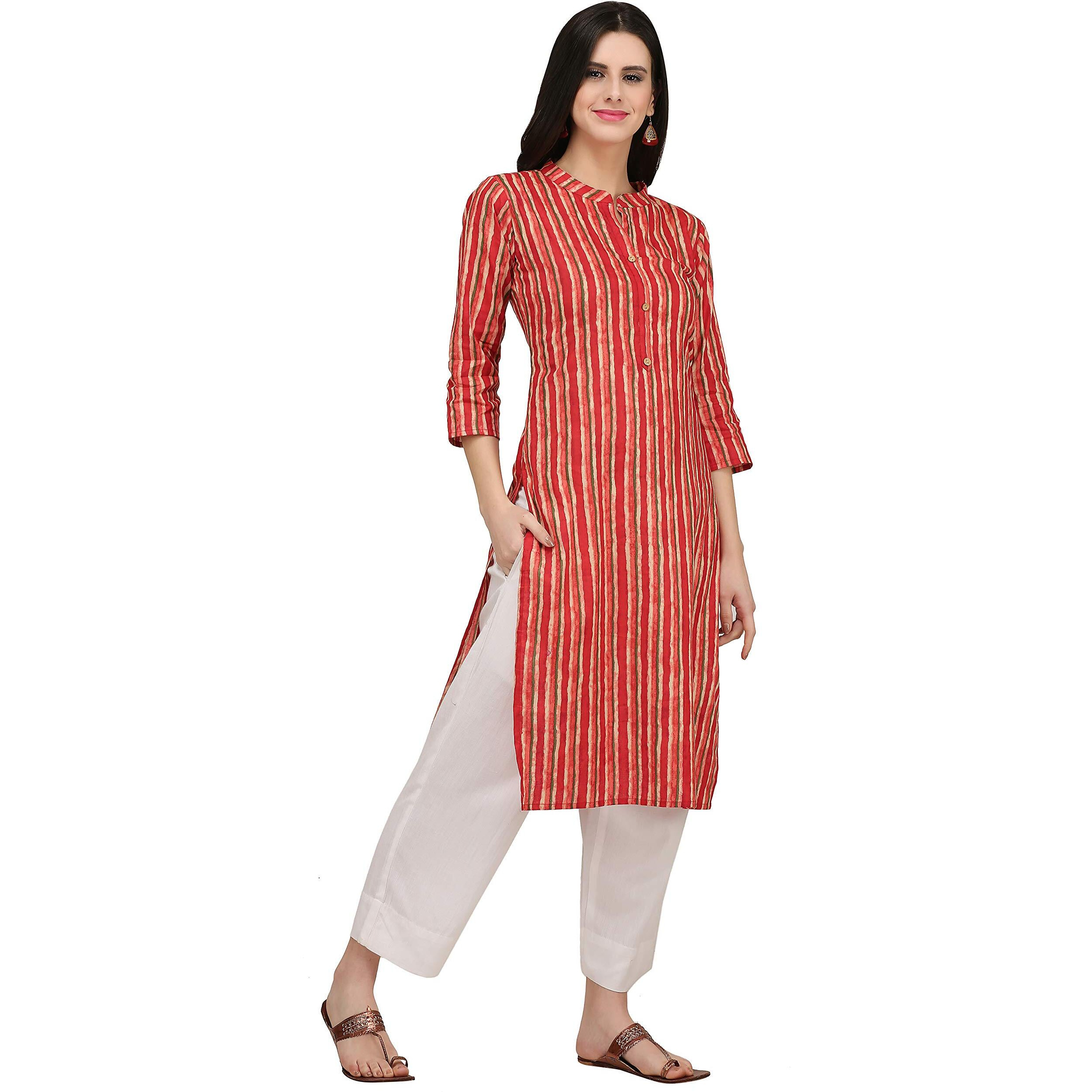 Gosriki Women's Cotton Kurta (Kur190019-Xxl_2Xl_Red)