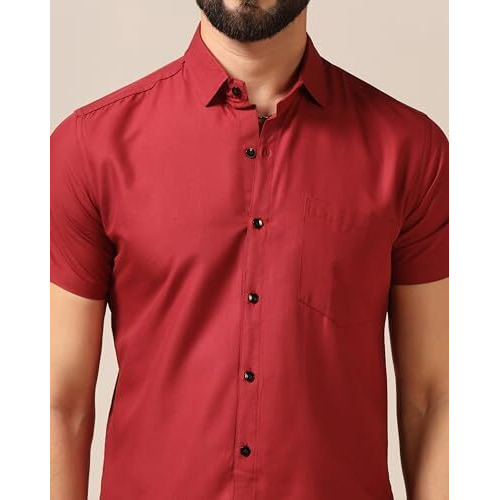 Toplot Men's Regular Fit Solid Casual Shirt With Pocket Design With Spread Collar & Half Sleeves (Half-Pocket-5179-Maroon-L)