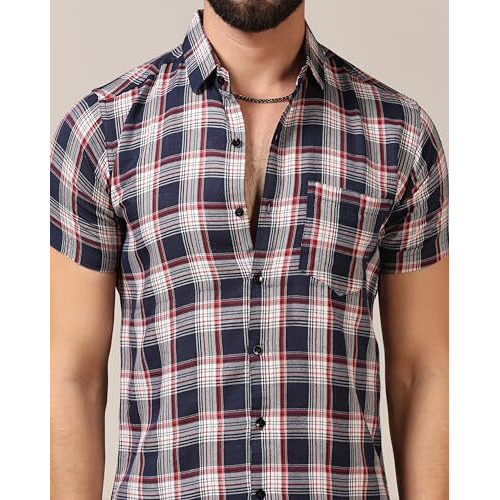 Toplot Men's Regular Fit Casual Shirt Checks Design With Spread Collar & Half Sleeves (Chex-Shirt-5177-Uniform-S)