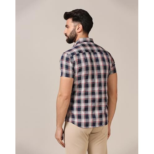 Toplot Men's Regular Fit Casual Shirt Checks Design With Spread Collar & Half Sleeves (Chex-Shirt-5177-Uniform-S)