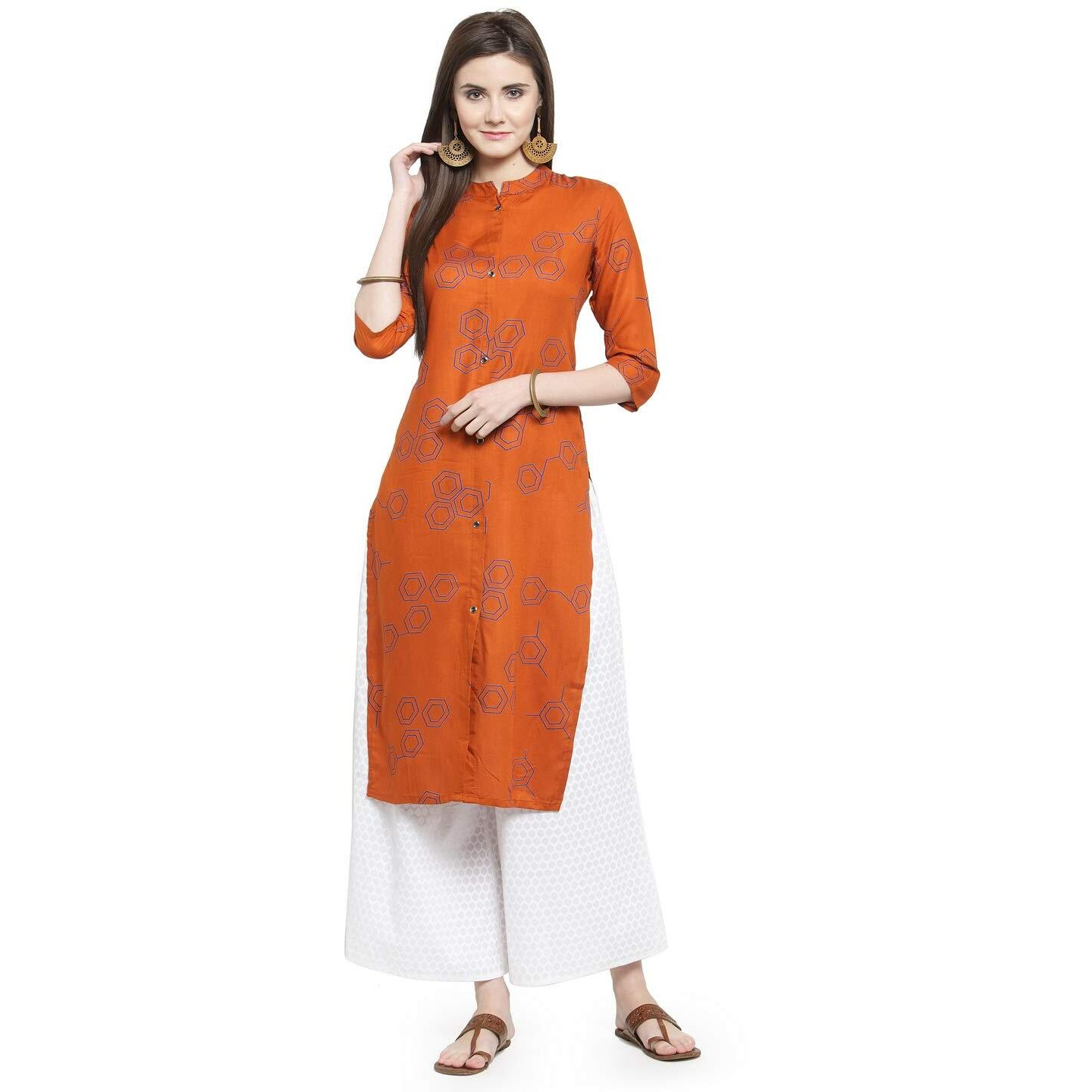 Gosriki Women's Rayon Kurta (Kur190031-S_Small_Orange)