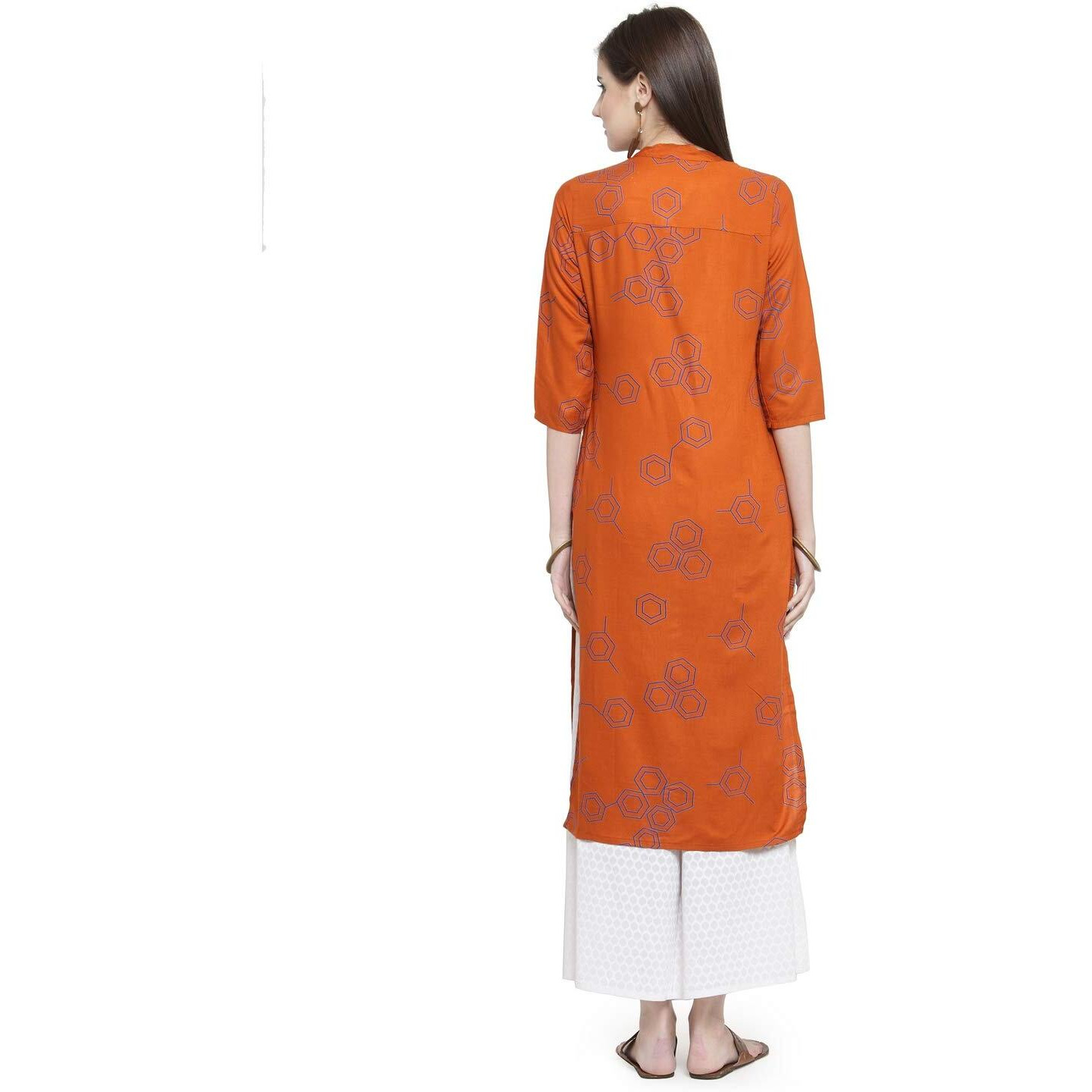 Gosriki Women's Rayon Kurta (Kur190031-S_Small_Orange)