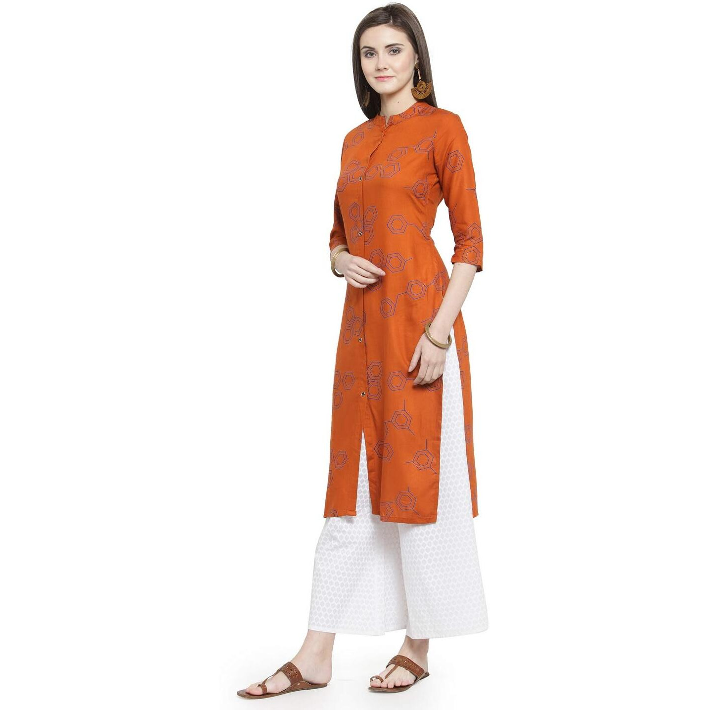 Gosriki Women's Rayon Kurta (Kur190031-S_Small_Orange)