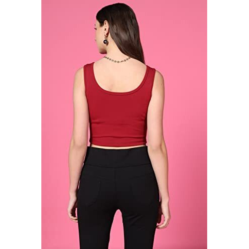 Toplot Women's Combo Solid Ribbed Scoop Neck Sleeveless Slim Fit Tank Top Pack Of 2 (Combo-5069-Gry-Mrn-L)