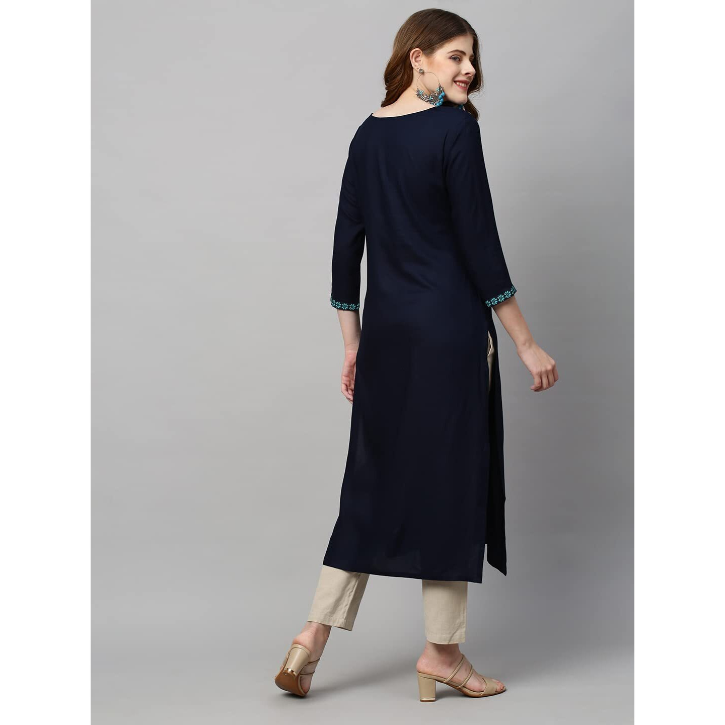 Gosriki Women's Cotton Blend Solid Straight Kurta (Kissa Blue-Gs_M_Blue_Medium)