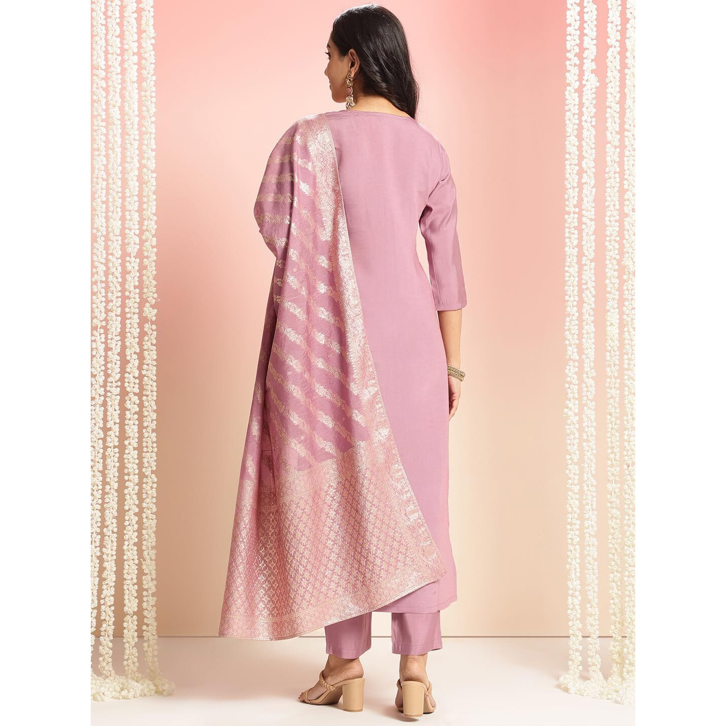 Gosriki Women's Rayon Viscose Embroidered Straight Kurta With Pant & Dupatta (Nagari Purple-Vks01-Gs_Xxl_Purple_Xx-Large)