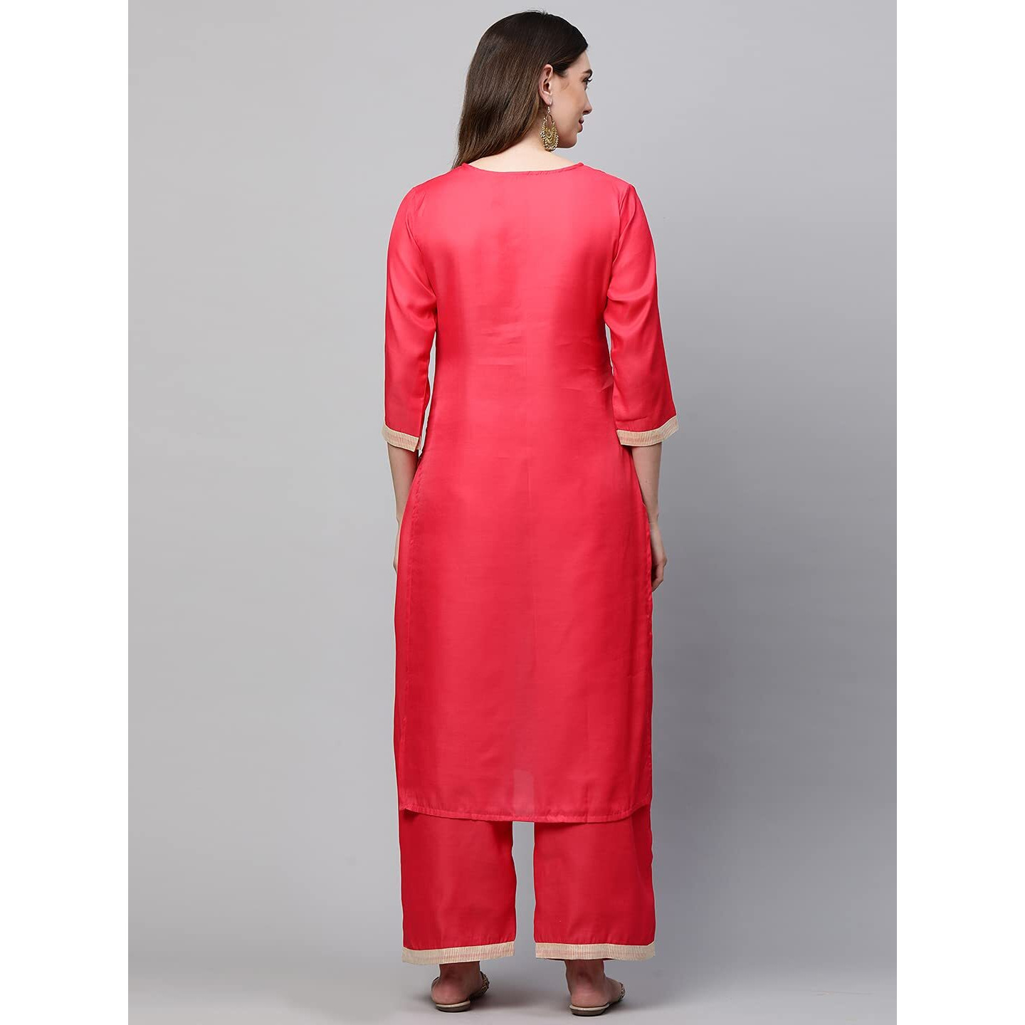 Gosriki Women's Cotton Straight Kurta With Palazzo (Kpz-Cot-10005-Red_S-Go_Red_Small)