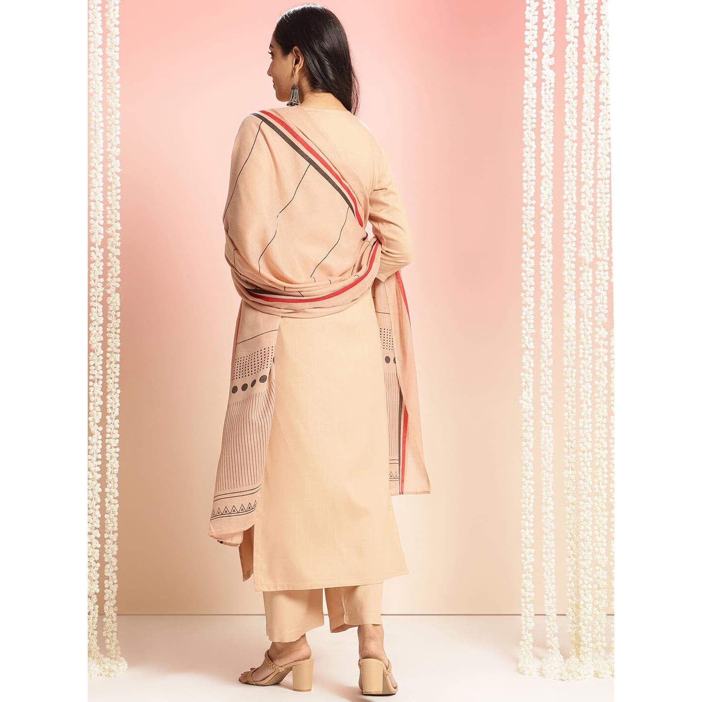 Gosriki Women's Rayon Viscose Solid Straight Kurta With Pant & Dupatta (Raja Saab Beige-Vks08-Gs_S_Beige_Small)