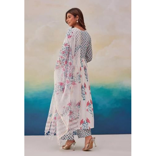 Gosriki Women's Rayon Blend Printed Anarkali Kurta With Pant & Dupatta (Betul Pink-Vks01-Gs_Xxl_Pink_Xx-Large)