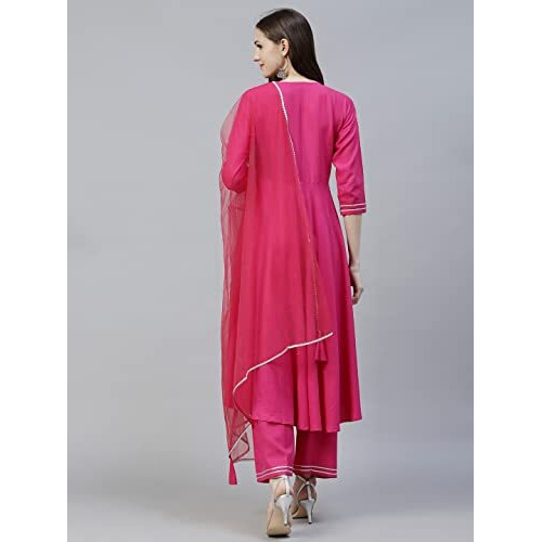 Gosriki Women's Cotton Blend Straight Kurta With Pant & Dupatta (Gumdi Pink_Xxl-Gs_Pink_Xx-Large)
